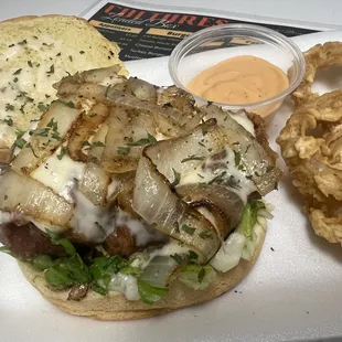 New fish sandwich &amp; onion rings