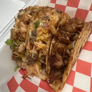 Cultures tacos. Pulled pork, steak, chicken, beef