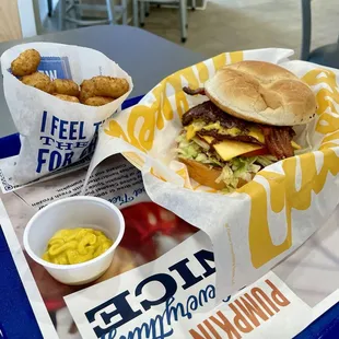 Double Bacon Deluxe meal with cheese curds instead of fries. My favorite fast food burger
