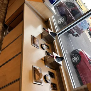 a view of a car through a window