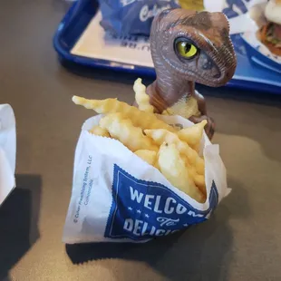 Joe the Raptor says "Fry Prey!"