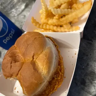 Spicy chicken sandwich w/ fries