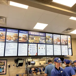 a group of people in a fast food restaurant