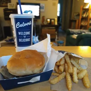 Mushroom and Swiss Burger, French Fries, Diet Pepsi