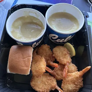 Shrimp Dinner with mashed potato and gravy