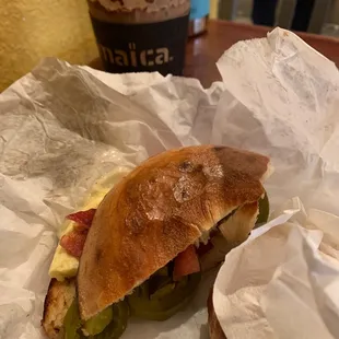 Breakfast bagel w/ Jalapeños &amp; Iced mocha