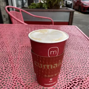 a cup of coffee on a table