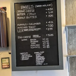 a menu on the wall of a restaurant