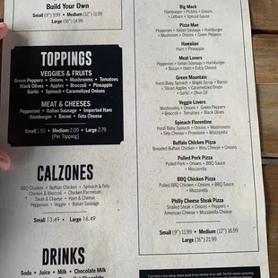 Backside of menu