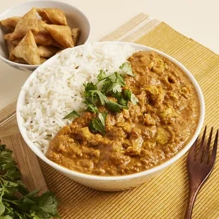 a bowl of curry and rice