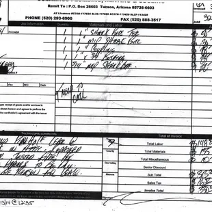 Outrageous markup of parts and fee fore misc item with no explanation. 
Terrible