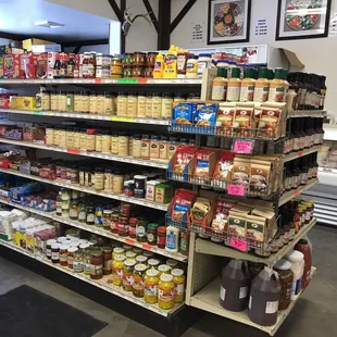shelves of food in a grocery store