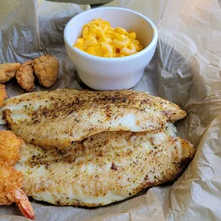 Grilled white fish w fried shrimp and fried oysters!