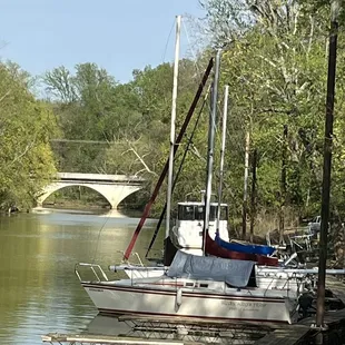 a boat docked at a dock