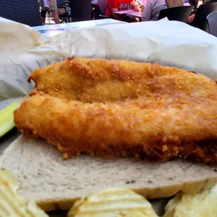 Great hand breaded Cod Fish and a great day to sit outside