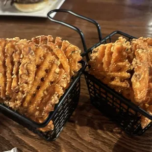 Sweet potato fries, we said no to the powdered sugar topping.