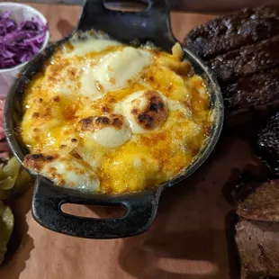 2-meat platter (ribs plus burnet ends / brisket) and mac-n-cheese