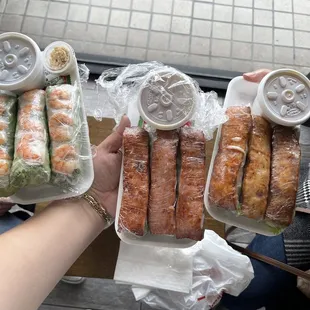 Spring rolls, pork rolls, and shrimp rolls.