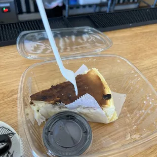 a piece of cake in a plastic container