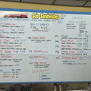 Sub Sandwiches Menu