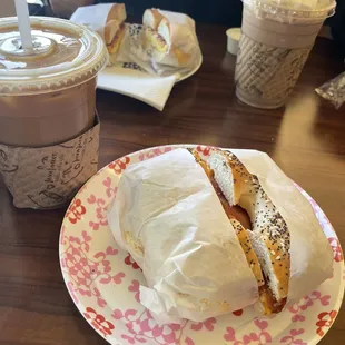 Bacon egg and cheese sandwich and coffee