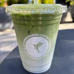 Blue hummingbird matcha latte $6.50