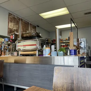 a view of the kitchen from the counter