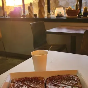 Enjoying the warm glow of sunrise w  beautifully plated jam &amp; butter toast Espresso  I  this spot ...  Couple ... Sunrise ... Music