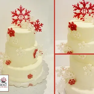 three different views of a cake