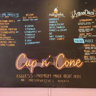 the menu on the wall