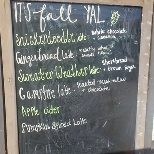  menu on a blackboard