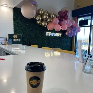  a cup of coffee on a table