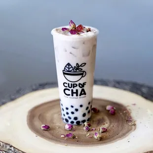 Rose Green Milk Tea with Honey Boba