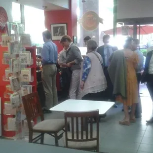 Lines move quickly.  Seating inside and out.