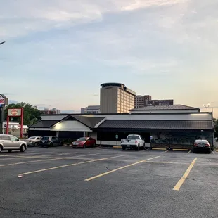 a parking lot with cars parked in it