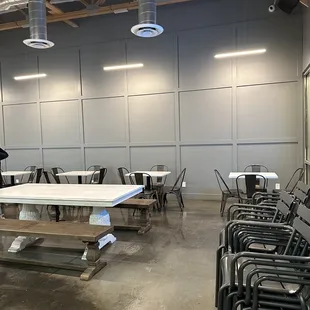 empty tables and chairs