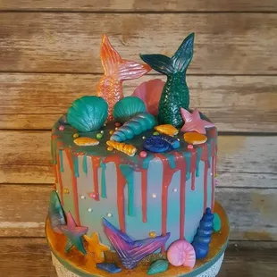 a cake decorated with colorful icing