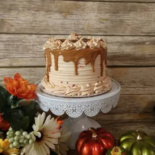 a cake on a cake stand