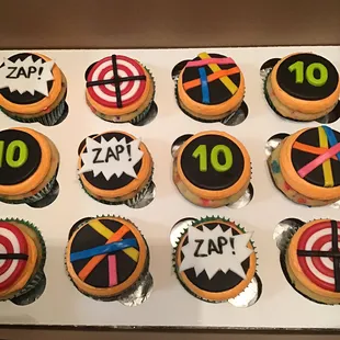 Laser tag- themed Funfetti cupcakes