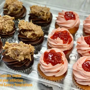 German Chocolate and Strawberry Cupcakes
