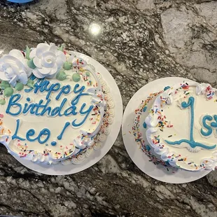 two birthday cakes