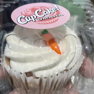 a carrot cupcake in a plastic container
