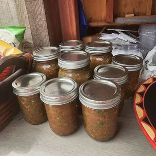 a variety of jars of food