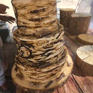 a stack of wood slices