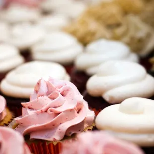 a close up of a variety of cupcakes