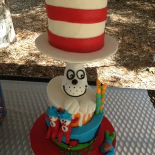 Dr. Seuss Cat in the Hat Birthday Cake for 1-Yr Old Birthday. Came with Matching Fish Cake Pops and Smash Cake