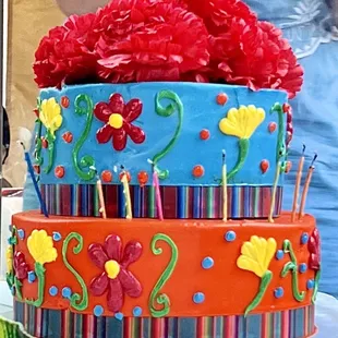 Fiesta inspired custom cake, white cake with top layer lemon filled and bottom layer strawberry filled.