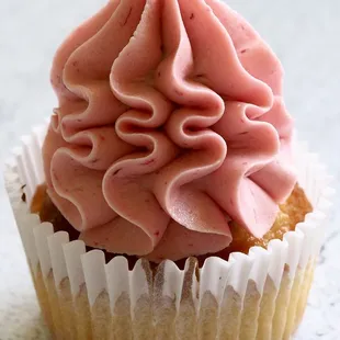 Vanilla Cupcakes with Strawberry Buttercream.