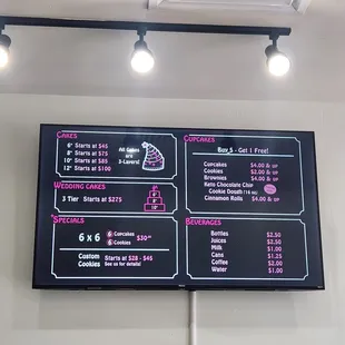 a menu on the wall