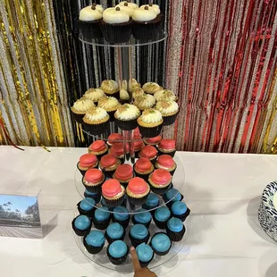 Mini cupcake tower!! Red velvet, key lime pie, funfetti and double chocolate